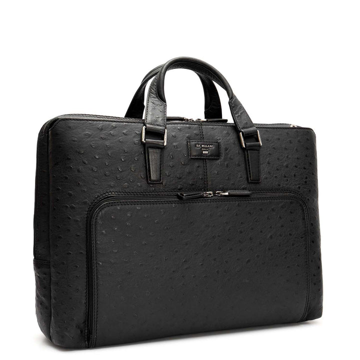 Ostrich Leather Laptop Bag - Black