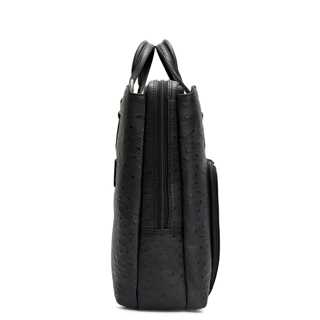 Ostrich Leather Laptop Bag - Black