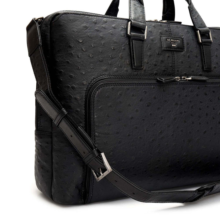 Ostrich Leather Laptop Bag - Black