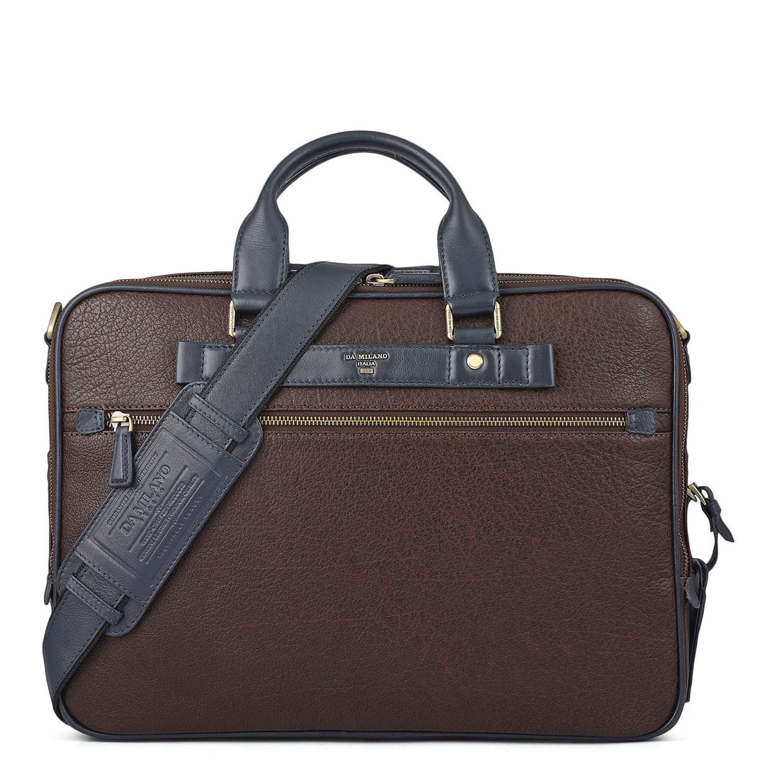 Elephant Pattern Leather Laptop Bag - Brown