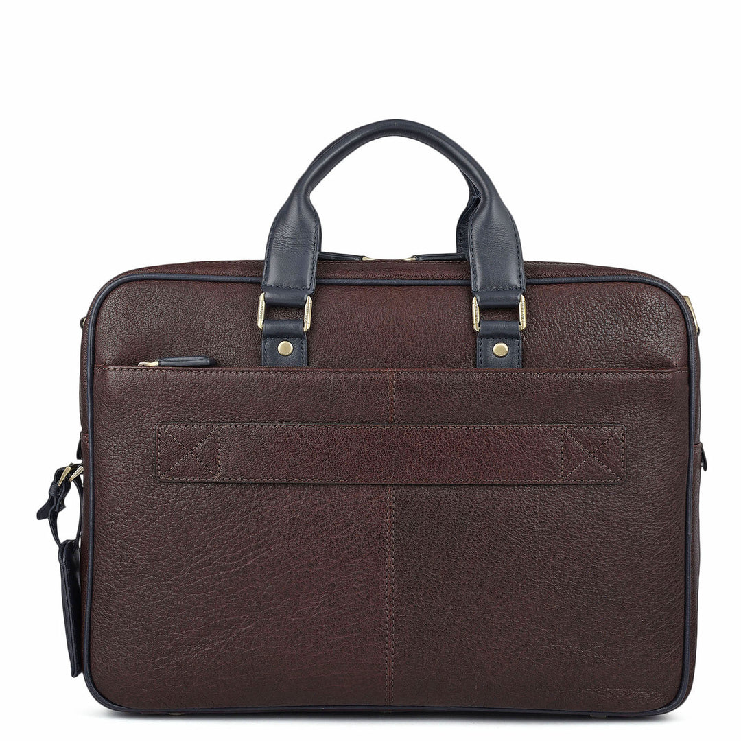 Elephant Pattern Leather Laptop Bag - Brown