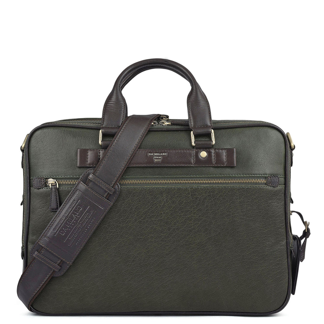 Elephant Pattern Leather Laptop Bag - Green