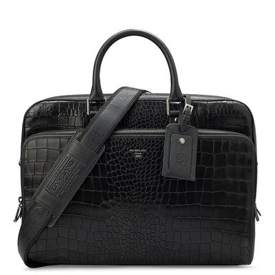 Black Croco Leather Laptop Bag - Upto 16"