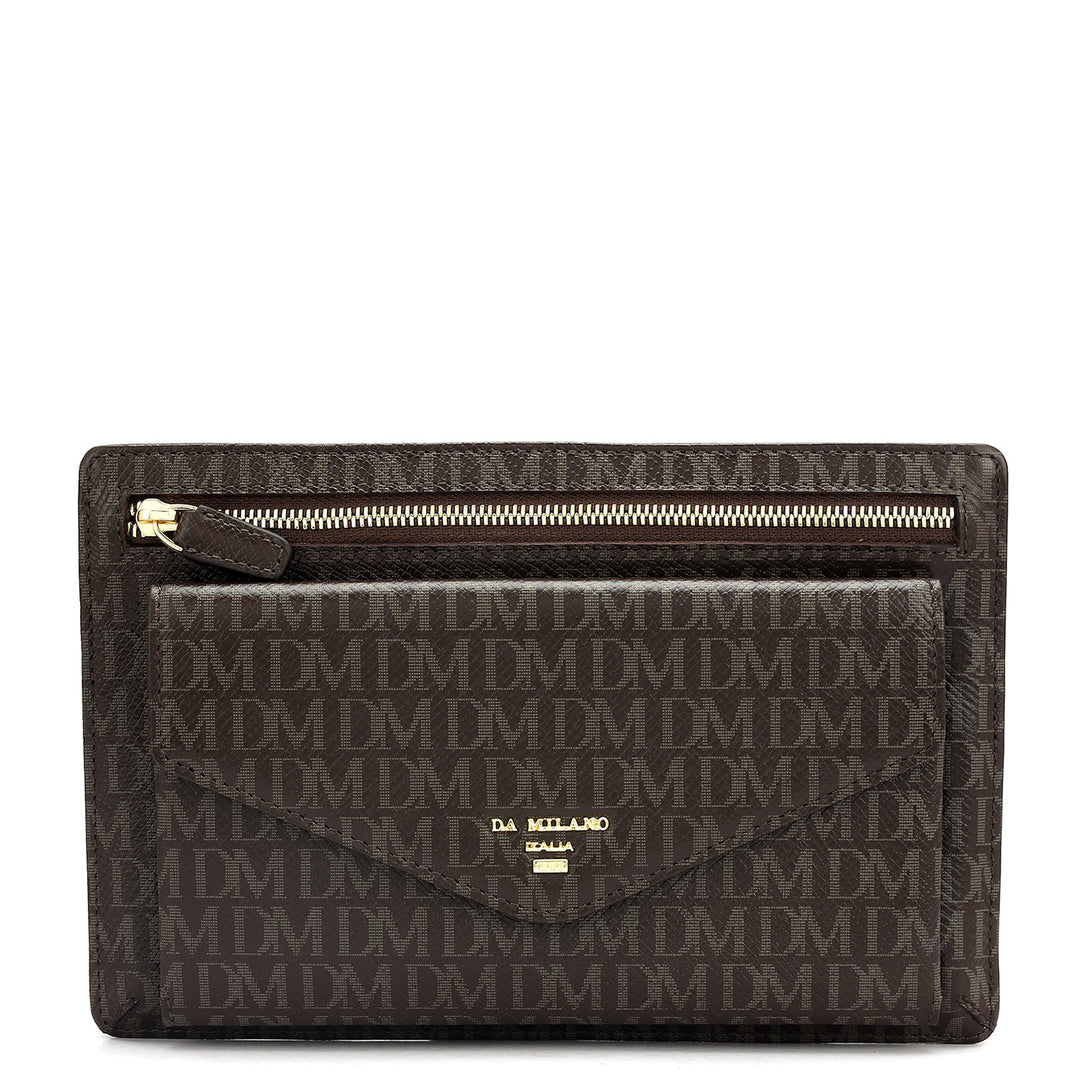 Small Monogram Leather Clutch - Chocolate