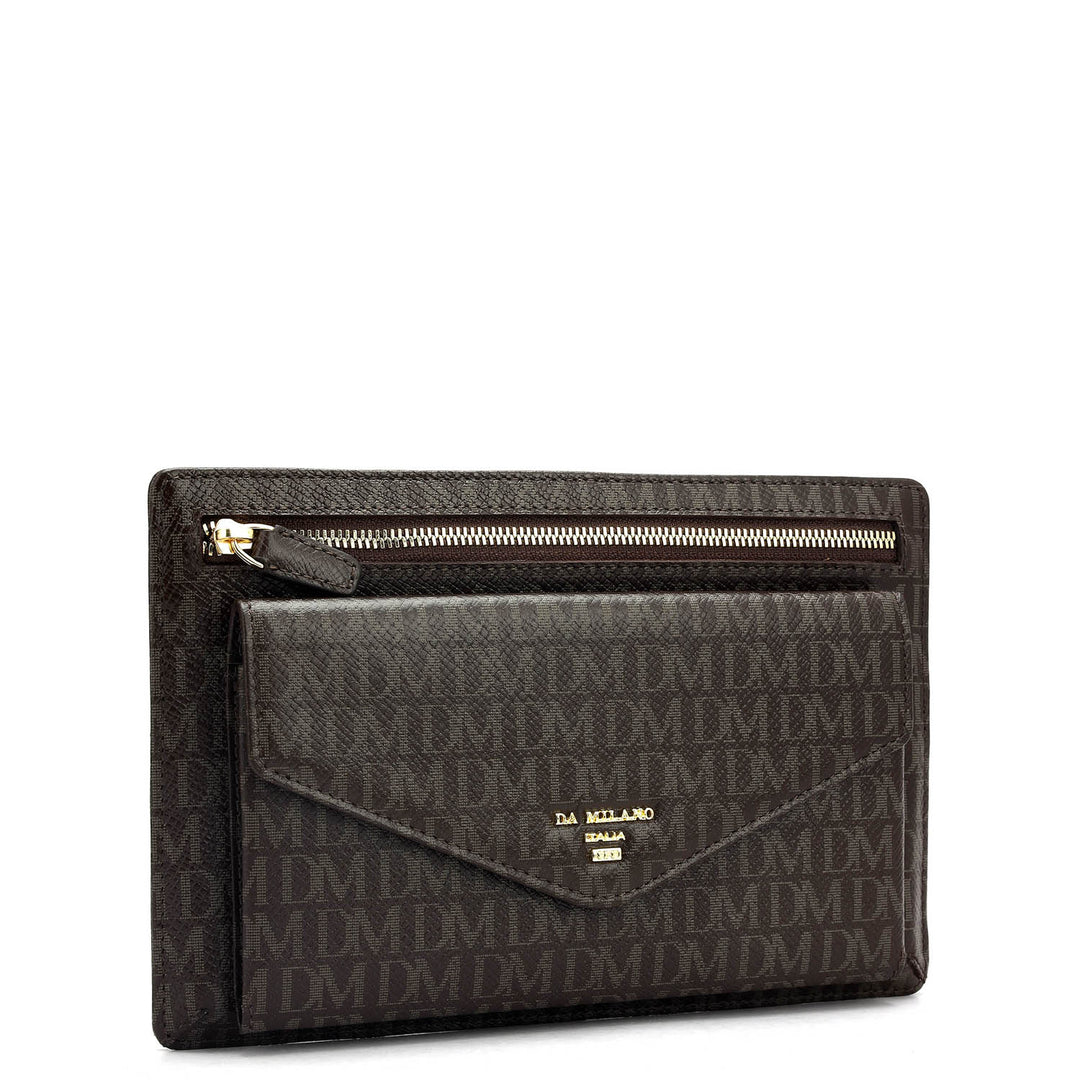Small Monogram Leather Clutch - Chocolate
