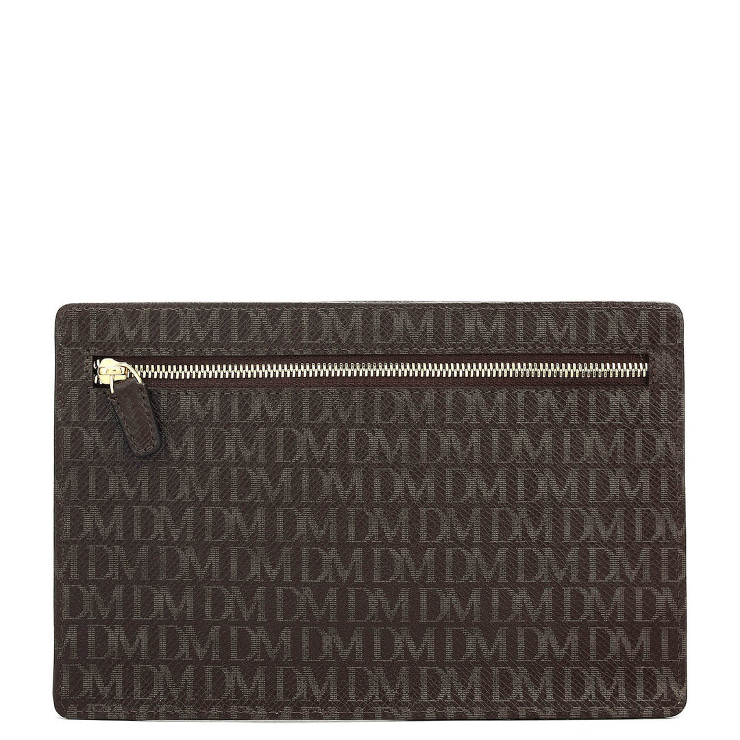 Small Monogram Leather Clutch - Chocolate