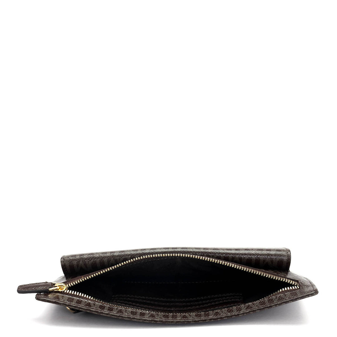 Small Monogram Leather Clutch - Chocolate