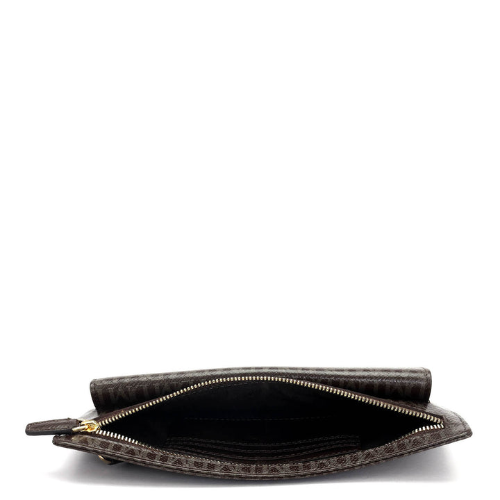 Small Monogram Leather Clutch - Chocolate