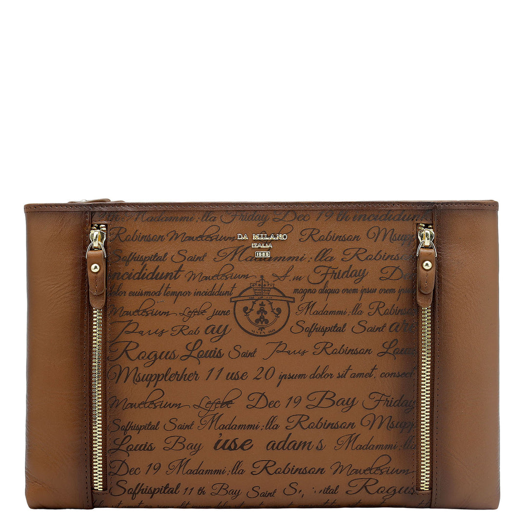 Small Signato Leather Clutch - Cognac