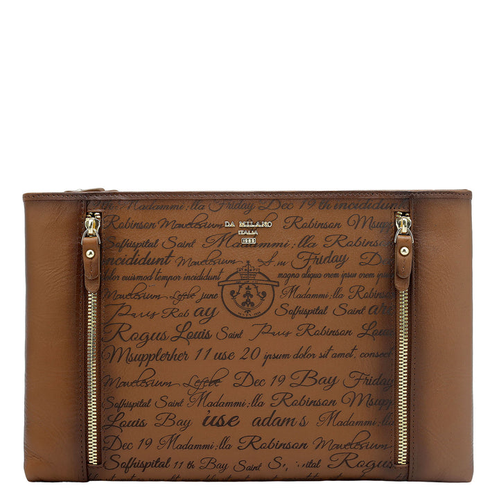 Small Signato Leather Clutch - Cognac