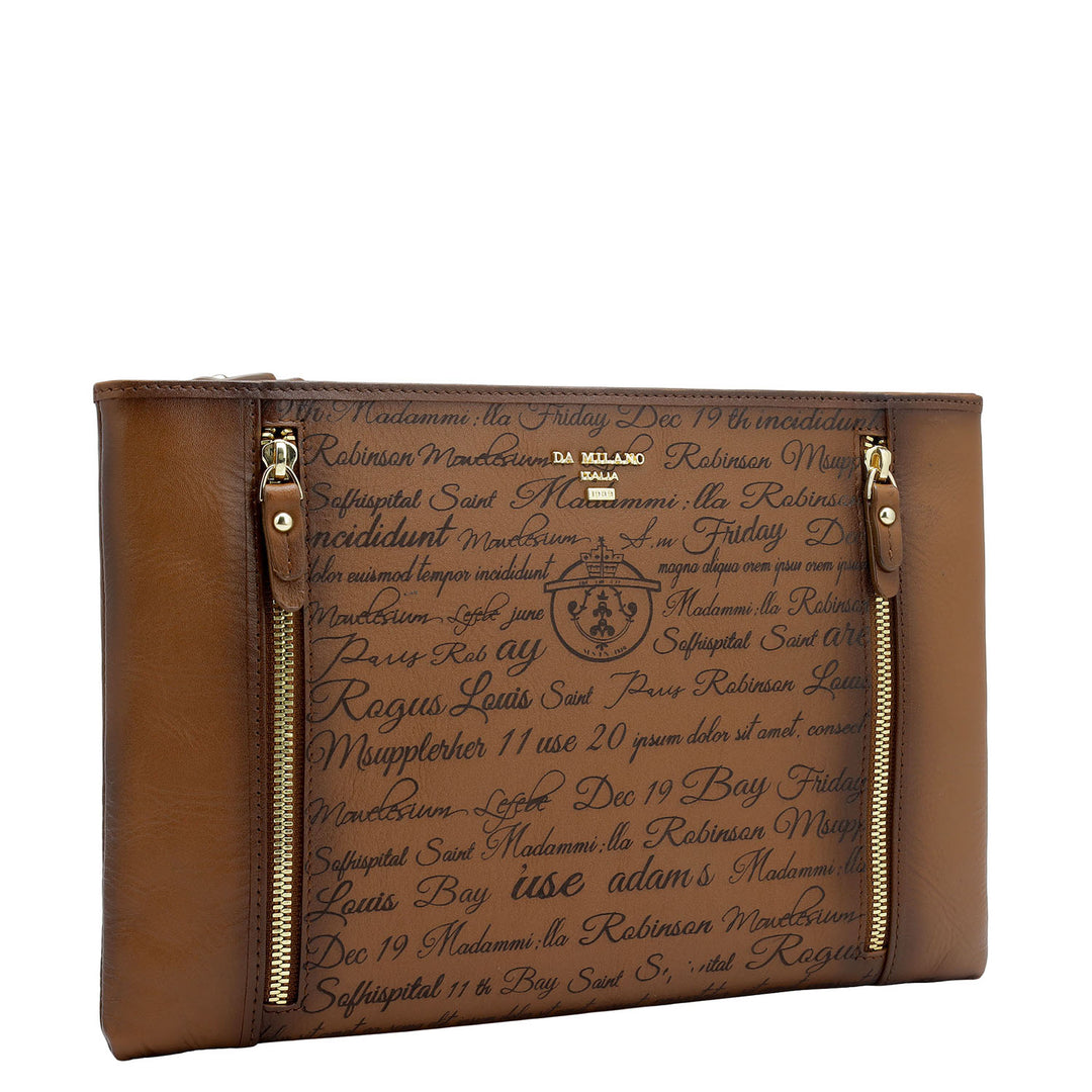 Small Signato Leather Clutch - Cognac