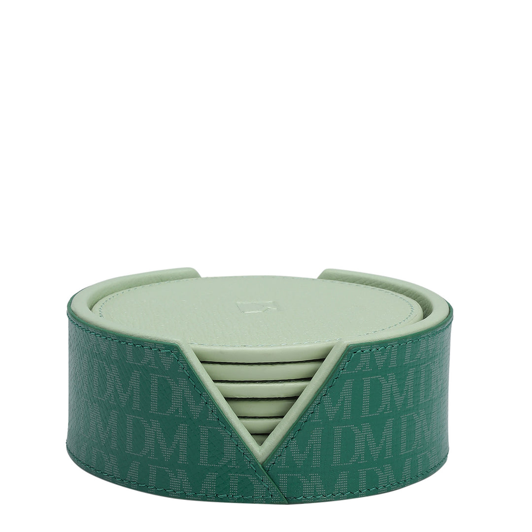Monogram Leather Coaster - Emerald Green