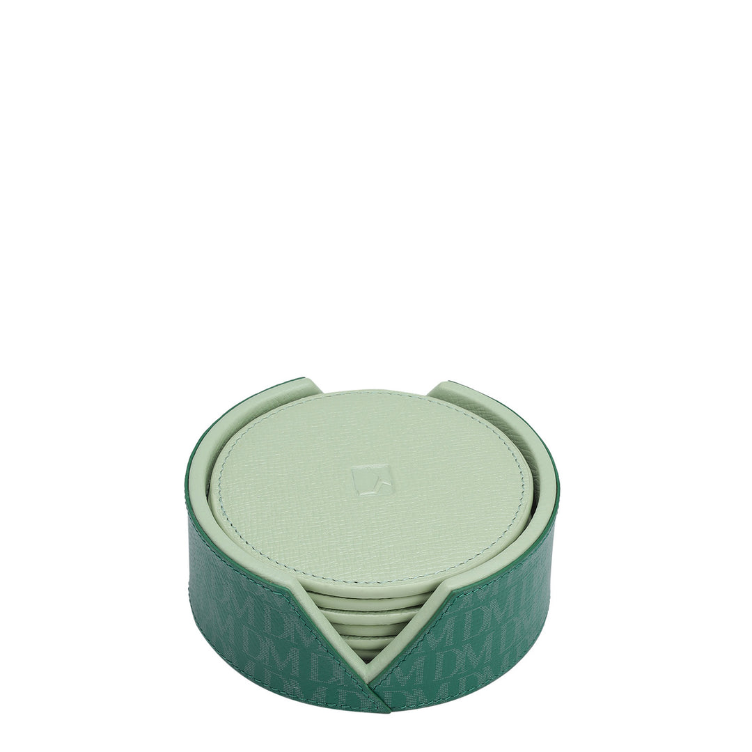 Monogram Leather Coaster - Emerald Green