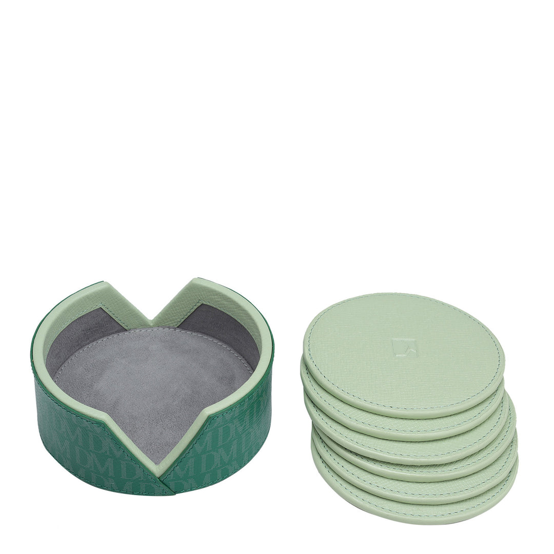 Monogram Leather Coaster - Emerald Green