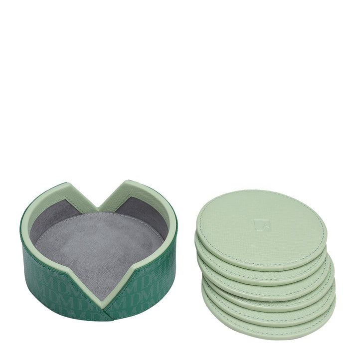 Monogram Leather Coaster - Emerald Green