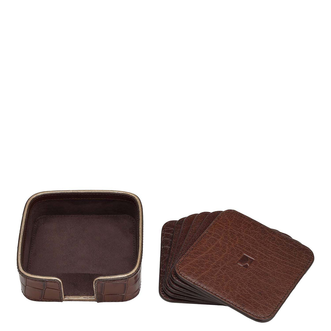 Croco Leather Desktop Set - Brown
