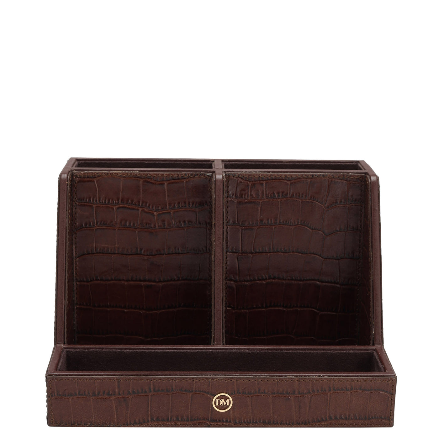 Croco Leather Pen Stand - Brown