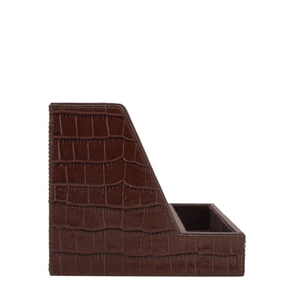 Croco Leather Pen Stand - Brown