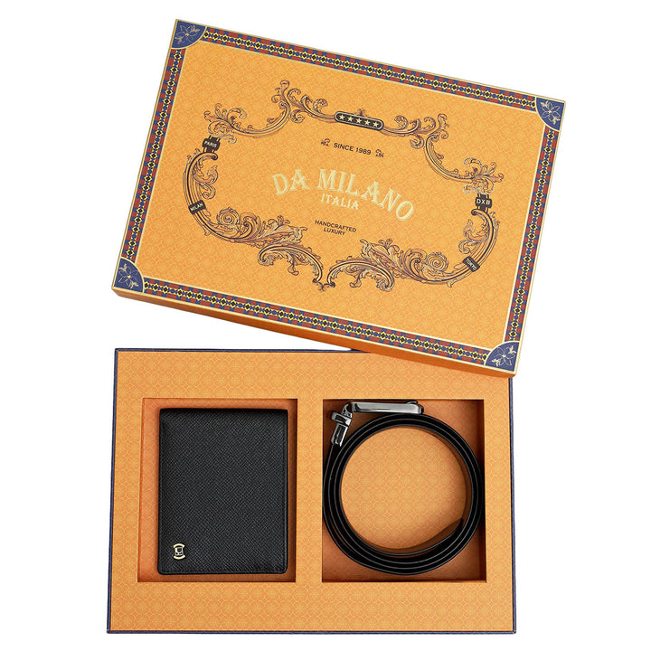 Saffiano Franzy Leather Mens Wallet & Belt Gift Sets - Black