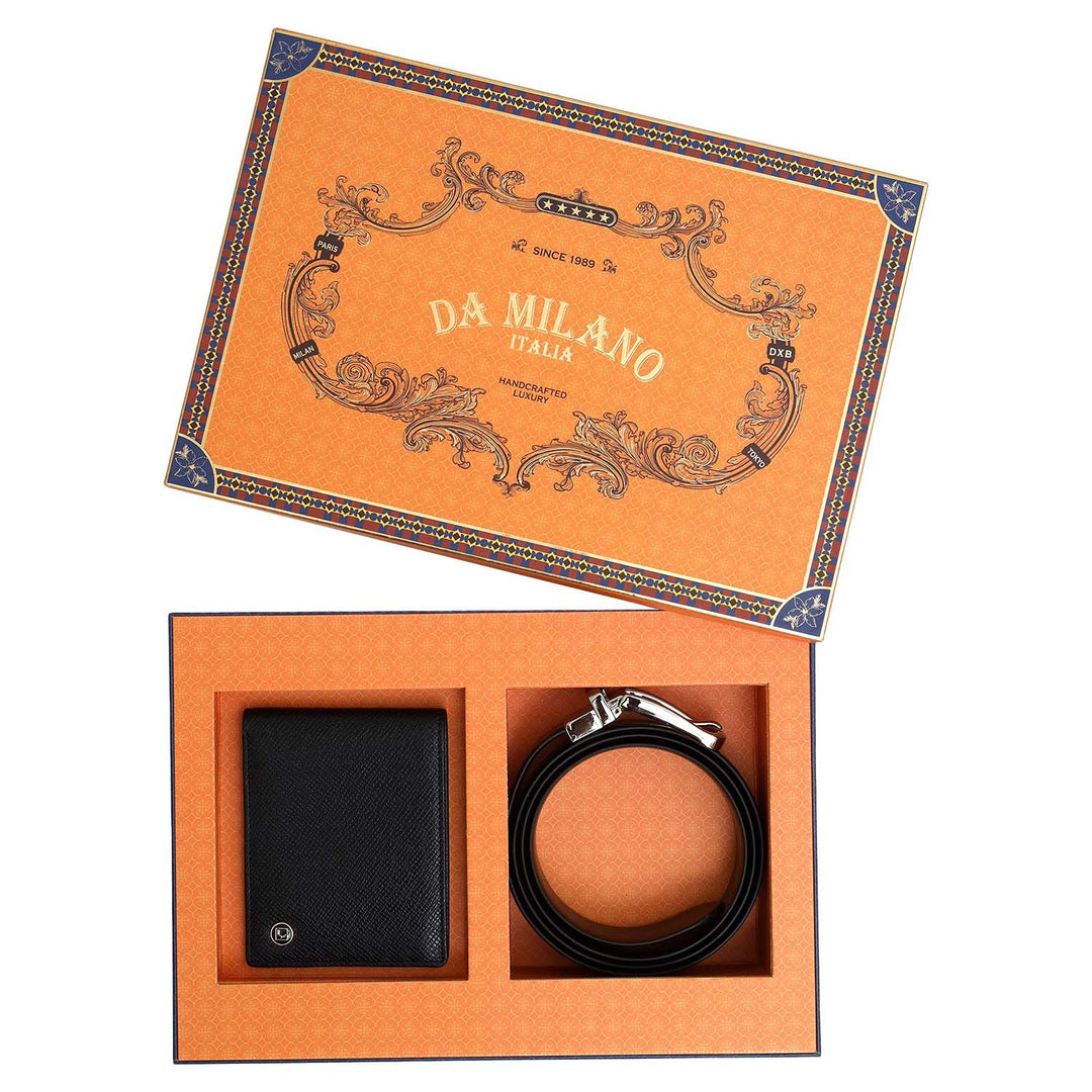 Black & Brown Franzy Leather Mens Wallet & Belt Gift Set