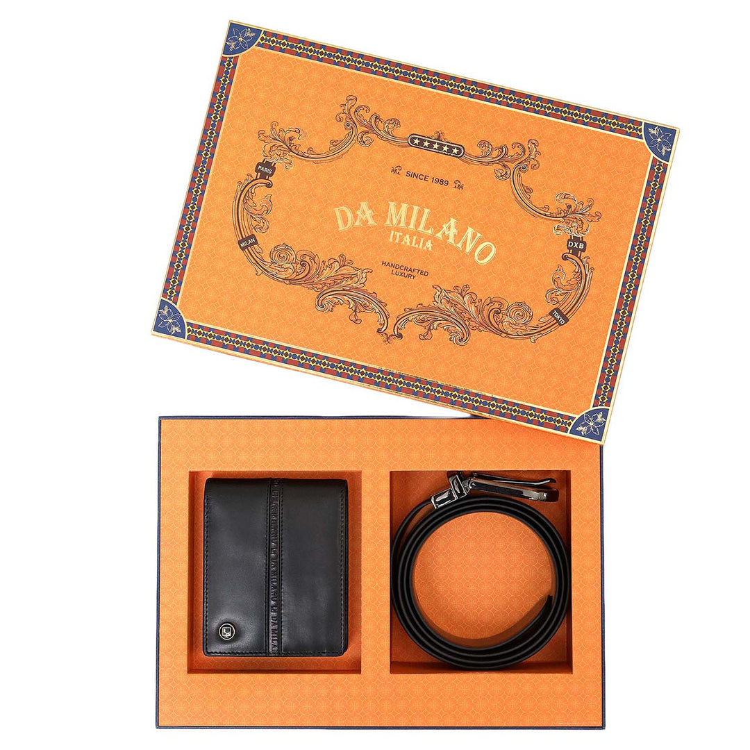 Black & Brown Plain Leather Mens Wallet & Belt Gift Set