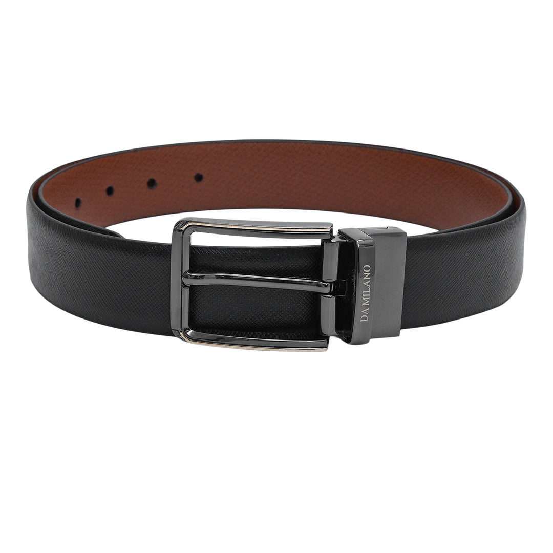 Black & Cognac Saffiano Franzy Leather Mens Wallet & Belt Gift Set