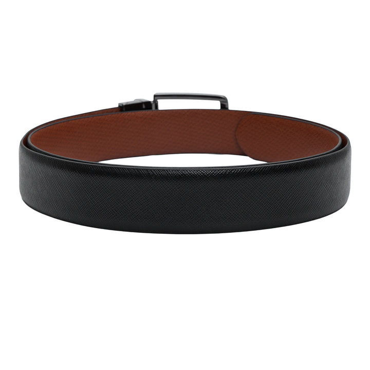 Black & Cognac Saffiano Franzy Leather Mens Wallet & Belt Gift Set