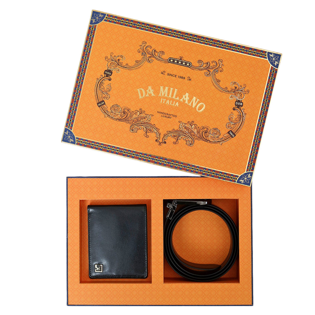 Blue & Brown Pln Leather Mens Wallet & Belt Gift Set