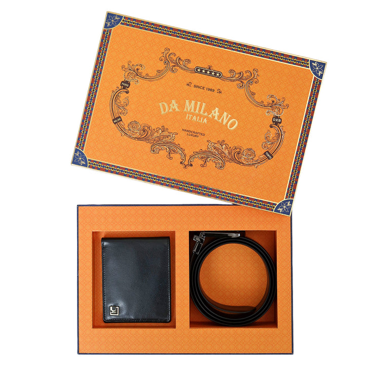 Blue & Brown Pln Leather Mens Wallet & Belt Gift Set