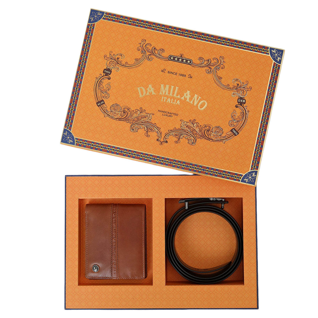 Cognac Plain Leather Mens Wallet & Belt Gift Set