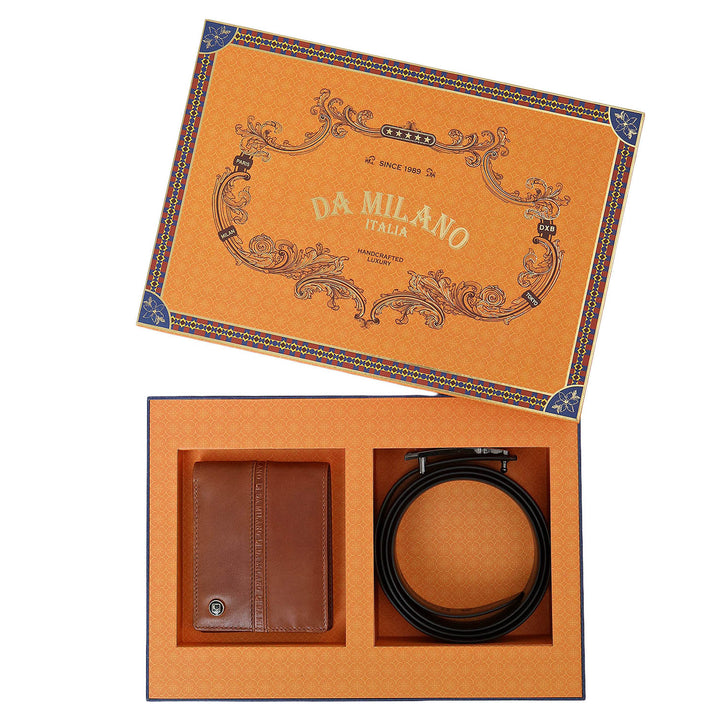 Cognac Plain Leather Mens Wallet & Belt Gift Set