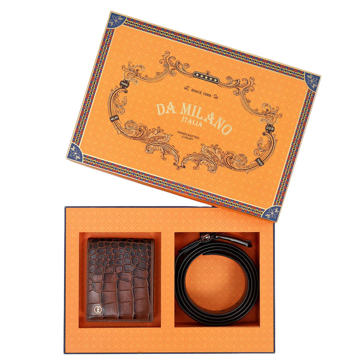 Date Croco Leather Mens Wallet & Belt Gift Set