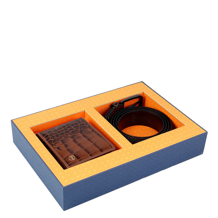 Date Croco Leather Mens Wallet & Belt Gift Set
