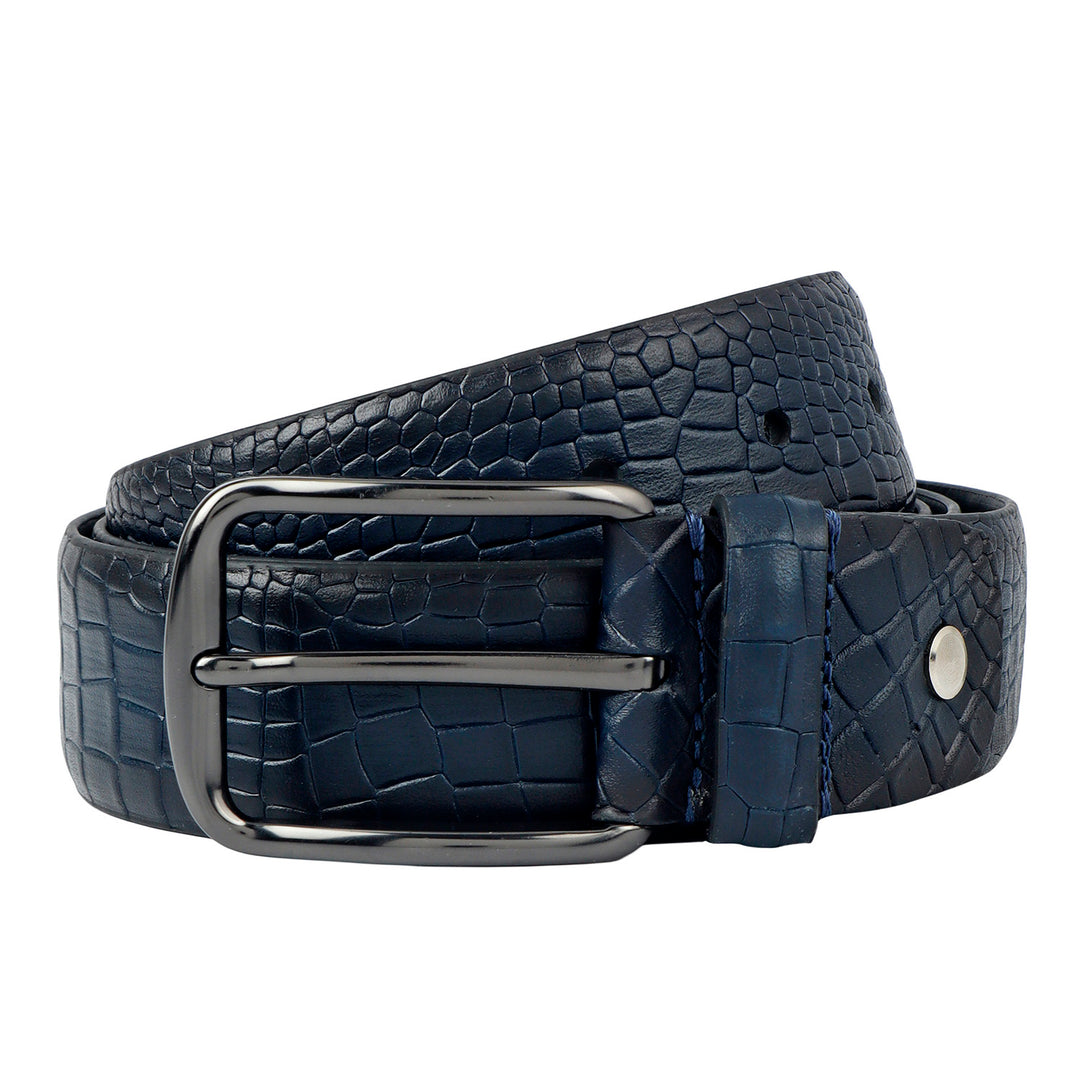 Navy Croco Mens Wallet & Belt Gift Set