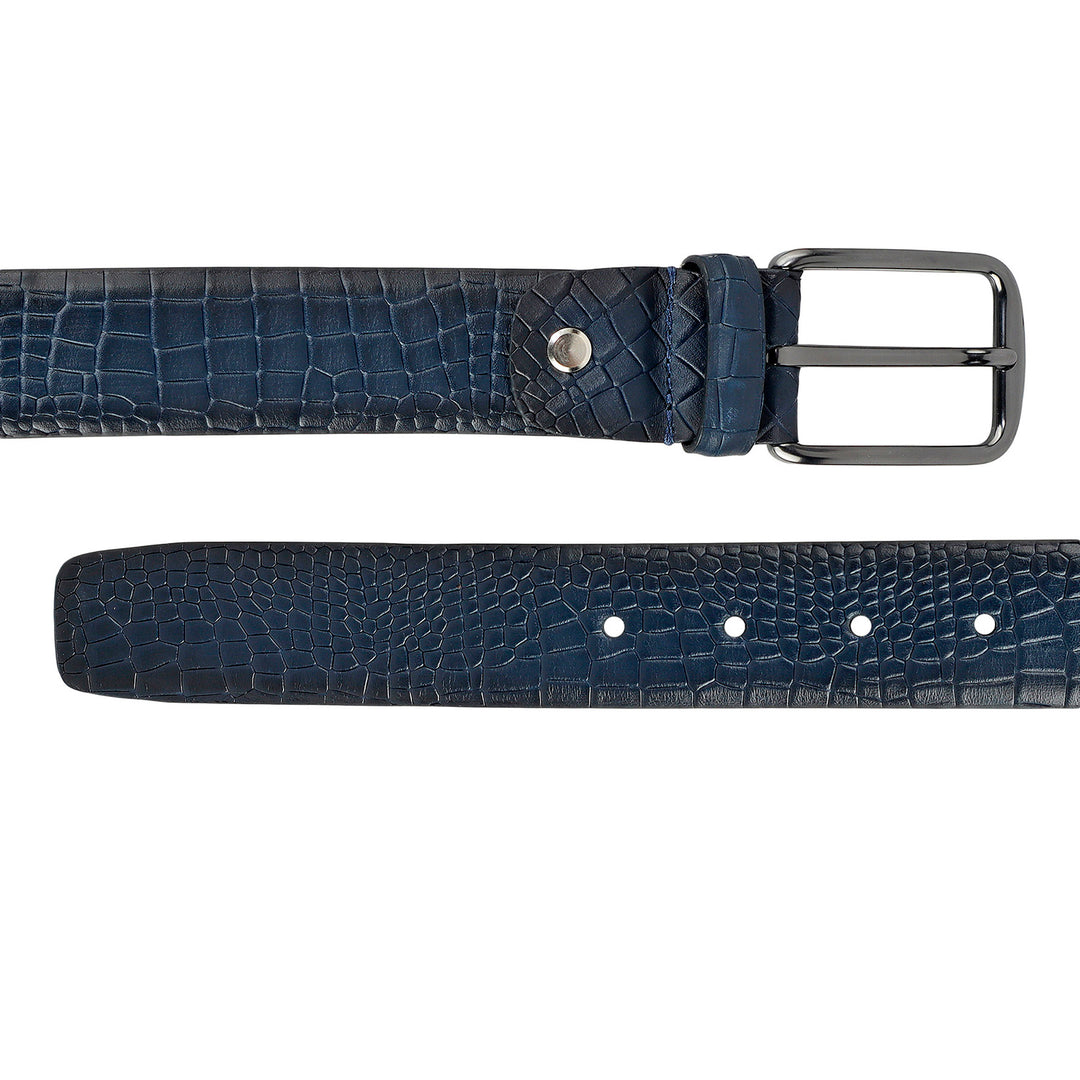 Navy Croco Mens Wallet & Belt Gift Set