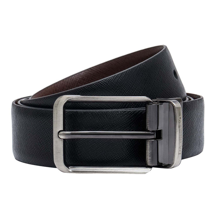 Black Saffiano Franzy Leather Mens Wallet & Belt Gift Set