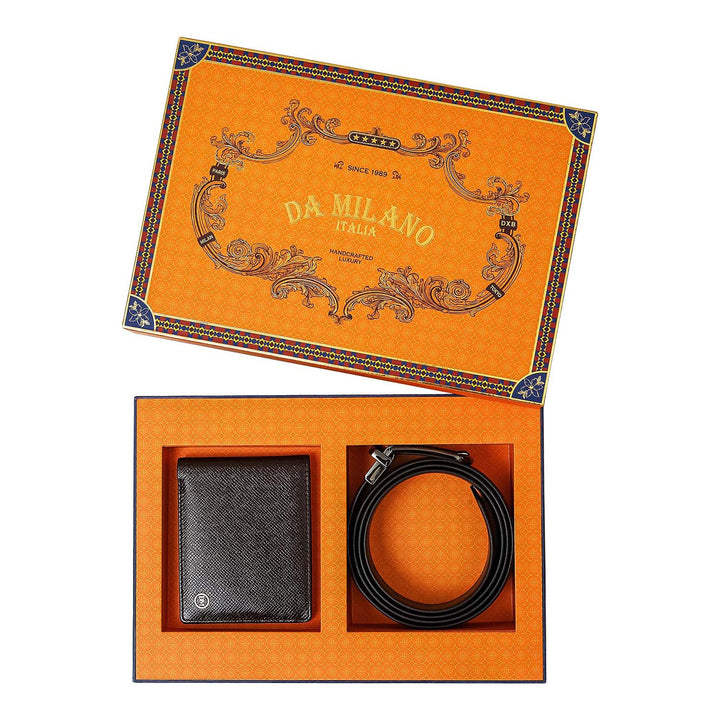 Chocolate Saffiano Franzy Leather Mens Wallet & Belt Gift Set