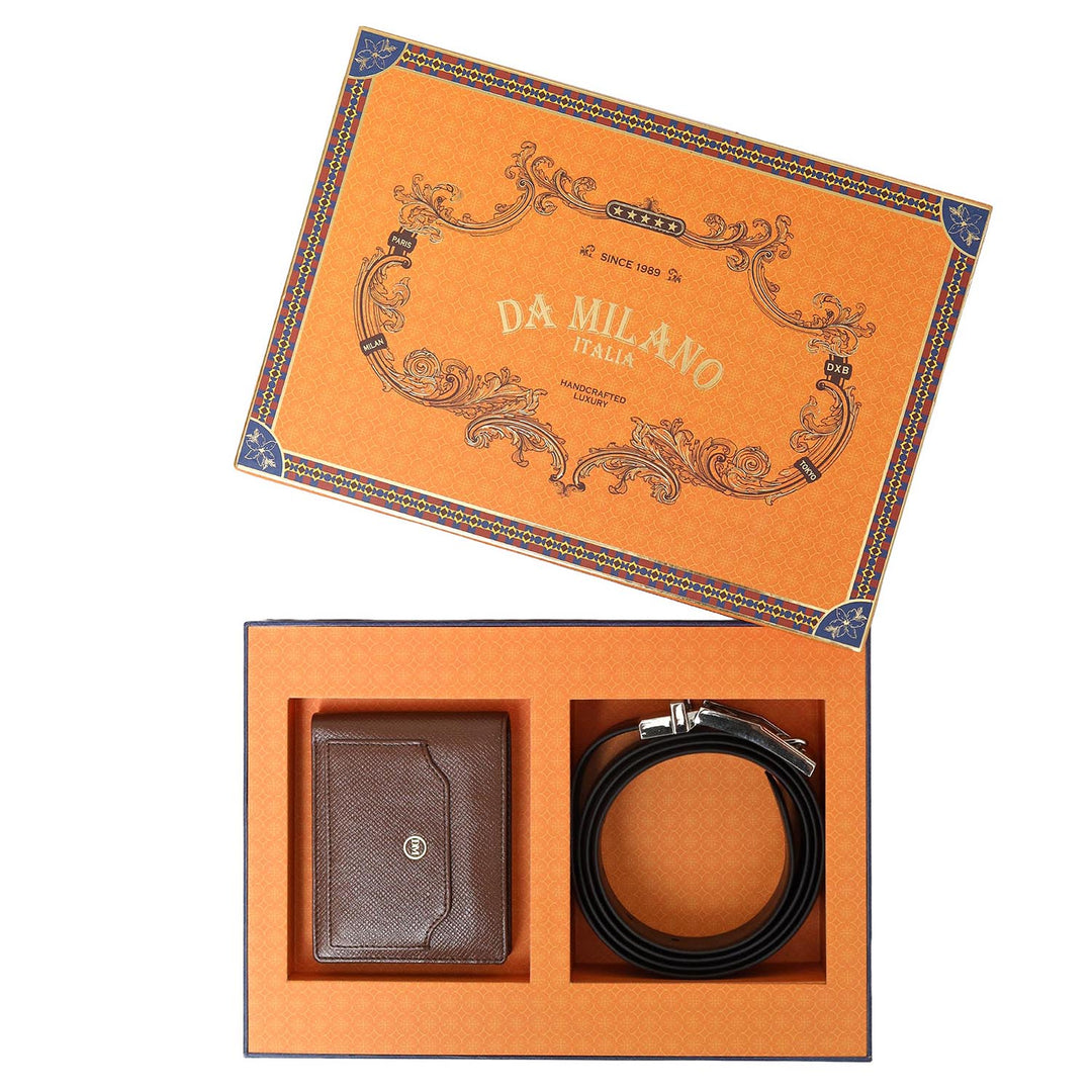 Date Saffiano Franzy Leather Mens Wallet & Belt Gift Set