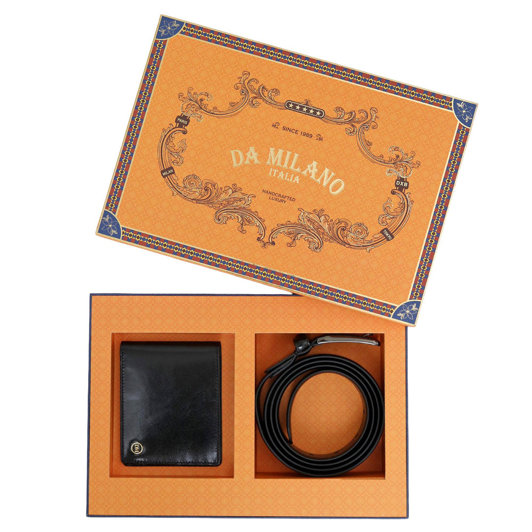 Black Plain Leather Mens Wallet & Belt Gift Set