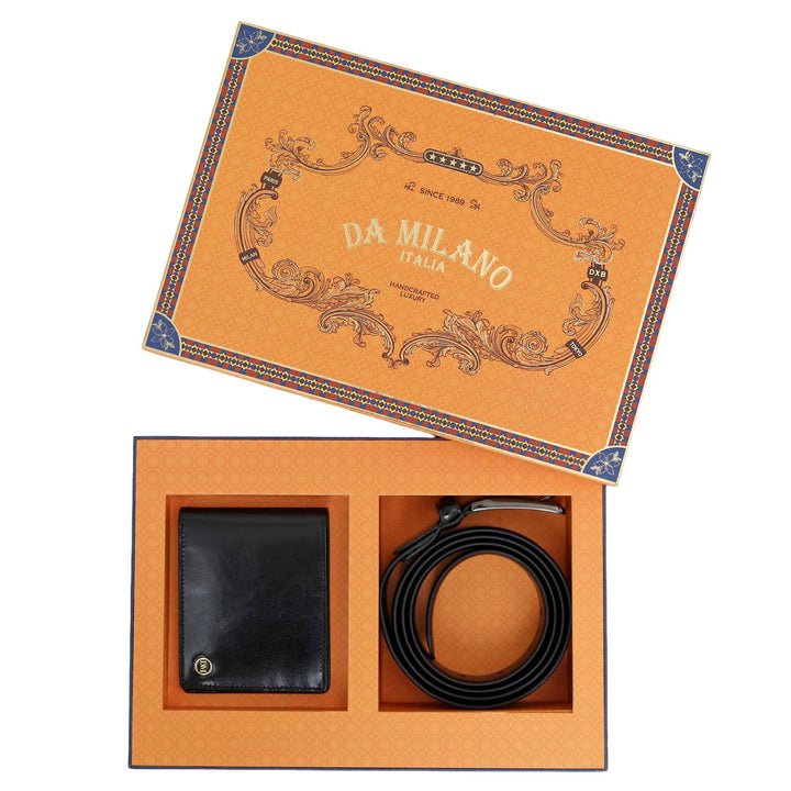 Black Plain Leather Mens Wallet & Belt Gift Set