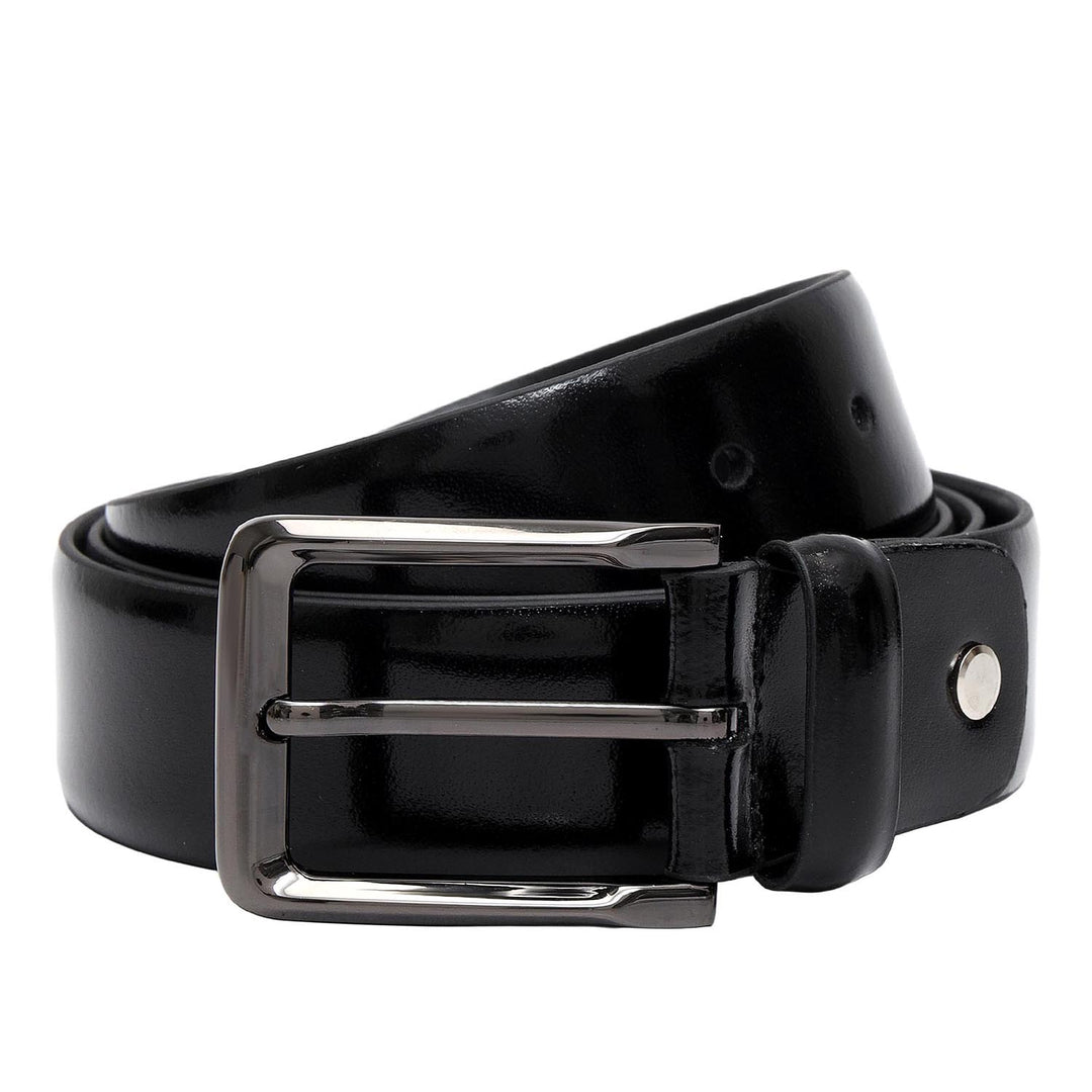 Black Plain Leather Mens Wallet & Belt Gift Set