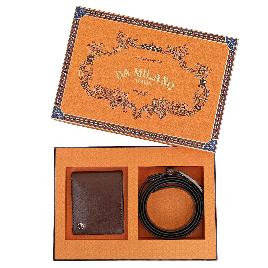 Brown Plain Leather Mens Wallet & Belt Gift Set