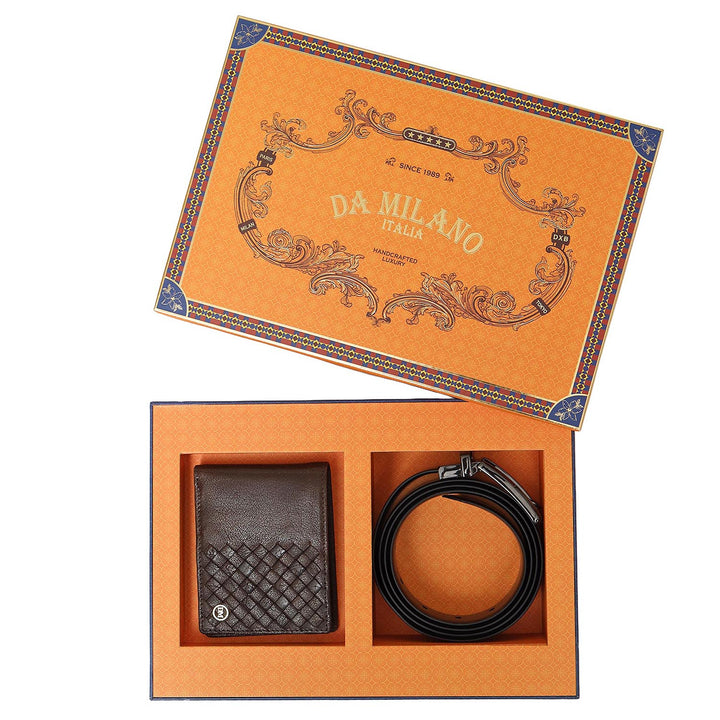 Brown Mat Plain Leather Mens Wallet & Belt Gift Set