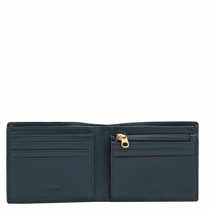 Navy Blue & Black Plain Leather Mens Wallet & Belt Gift Set