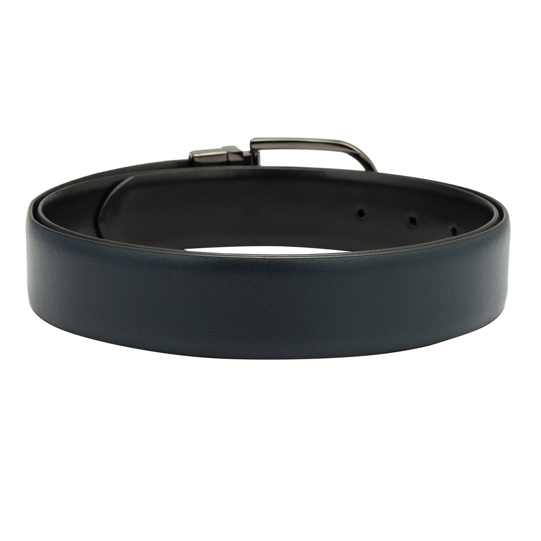 Navy Blue & Black Plain Leather Mens Wallet & Belt Gift Set