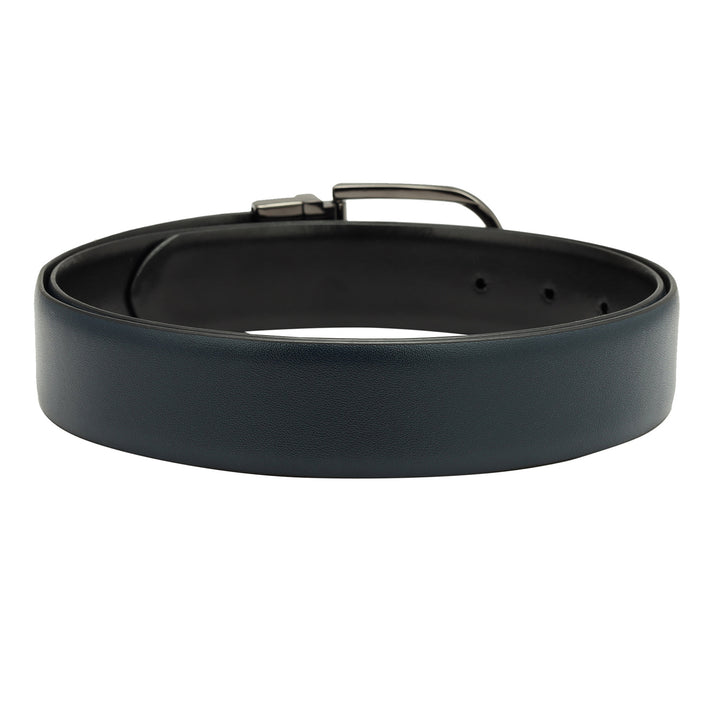 Navy Blue & Black Plain Leather Mens Wallet & Belt Gift Set