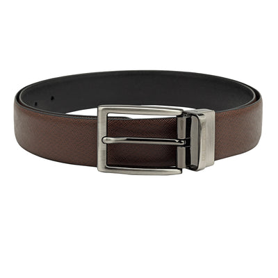 Brown & Black Saffiano Franzy Leather Mens Wallet & Belt Gift Set