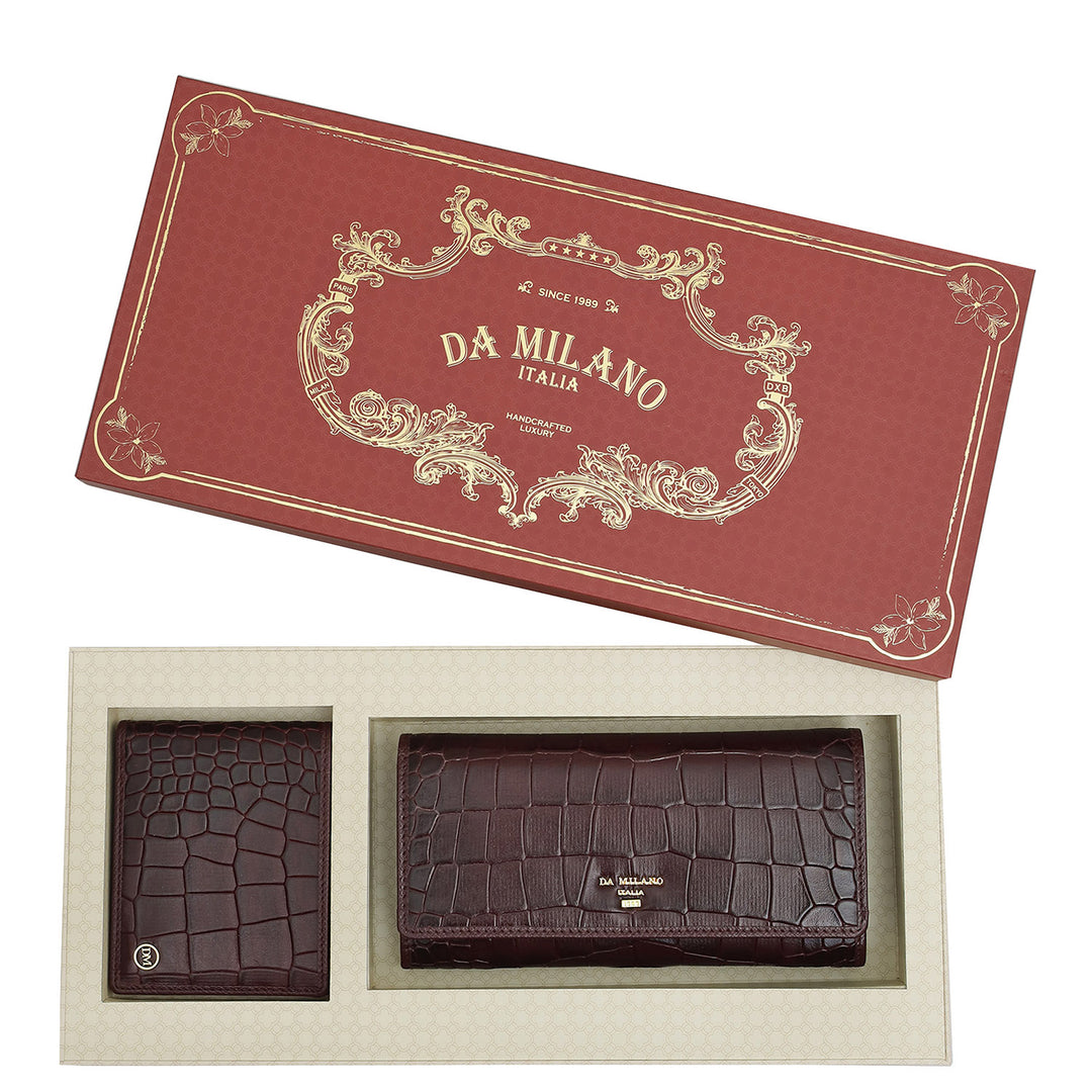 Wine  Croco Leather Mens & Ladies Wallet Gift Set