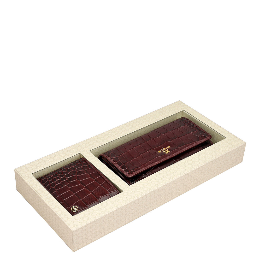 Wine  Croco Leather Mens & Ladies Wallet Gift Set