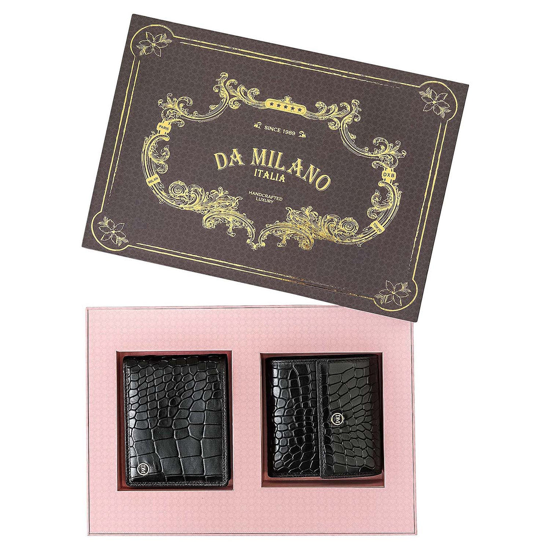 Black Croco Leather Mens & Ladies Wallet Gift Set